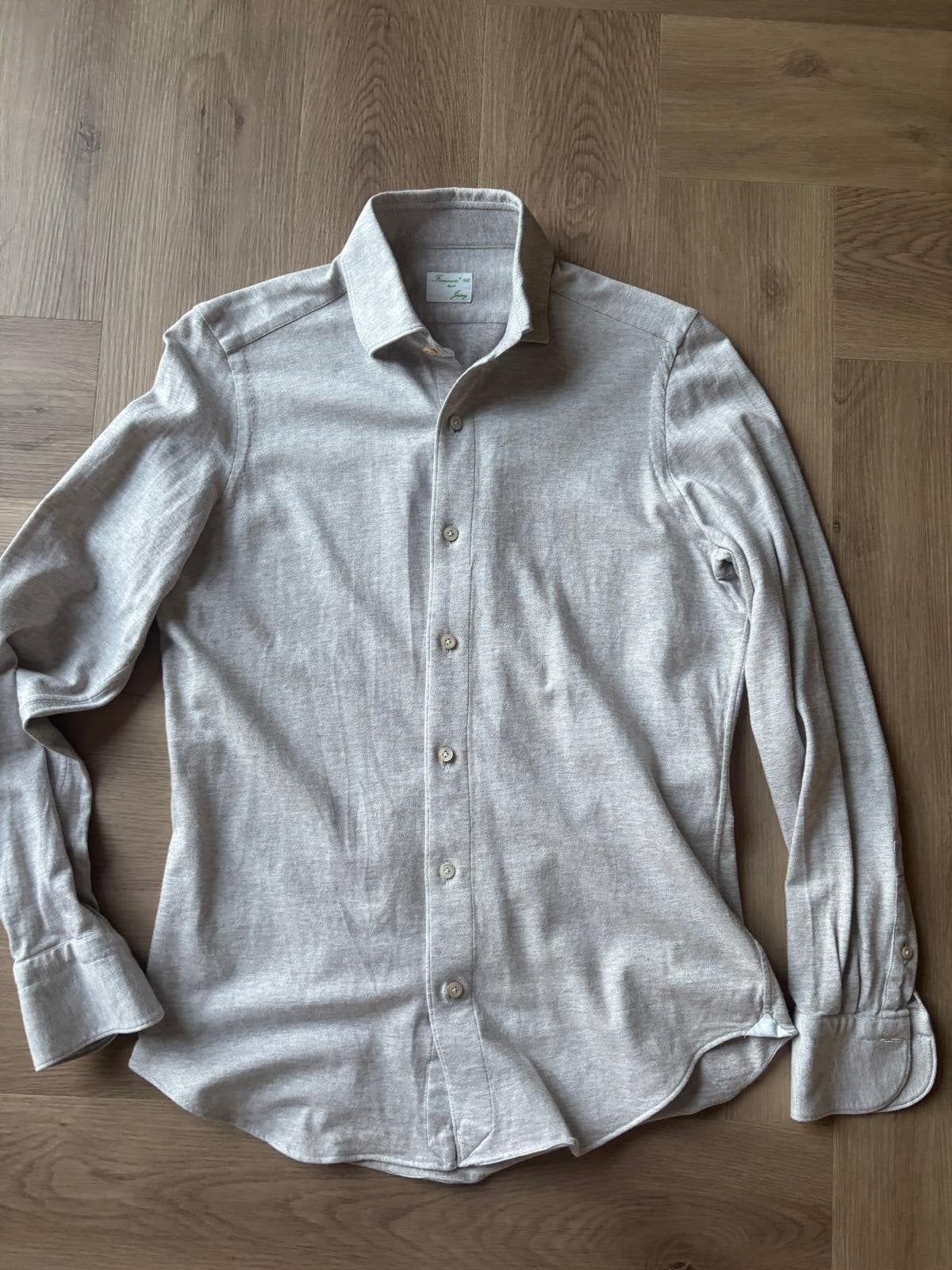 Finamore hemd maat 38, Finamore, Halswijdte 38 (S) of kleiner, Beige, Ophalen of Verzenden