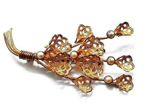 Prachtige filigraan broche Rhinestone Bohemia 24k verguld, Sieraden, Tassen en Uiterlijk, Broches, Ophalen, Zo goed als nieuw