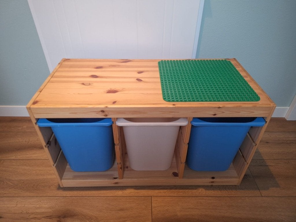 TROFAST kast met bakken gebeitst grenen met duplo plaat, Ophalen, Kast, 50 tot 70 cm, 105 cm of meer