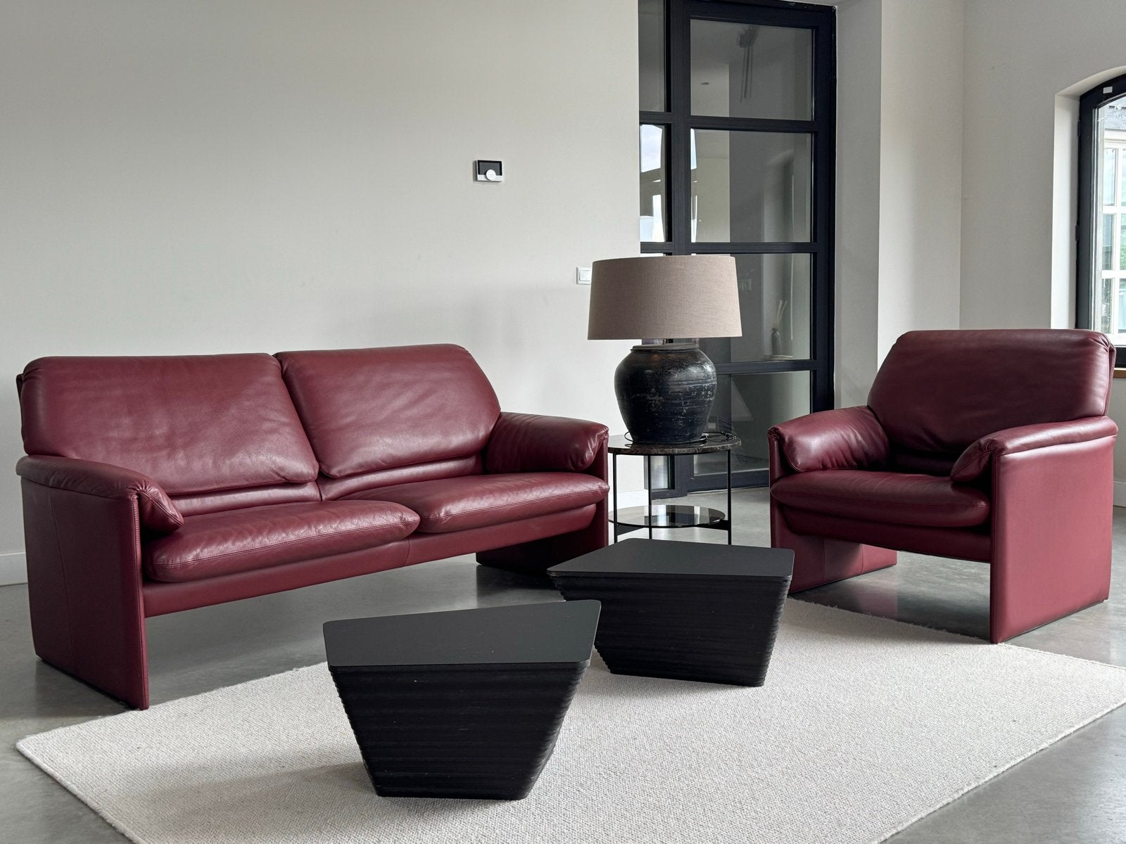 Leolux Bora Beta 2.5 zits bank + fauteuil - Bordeauxrood
