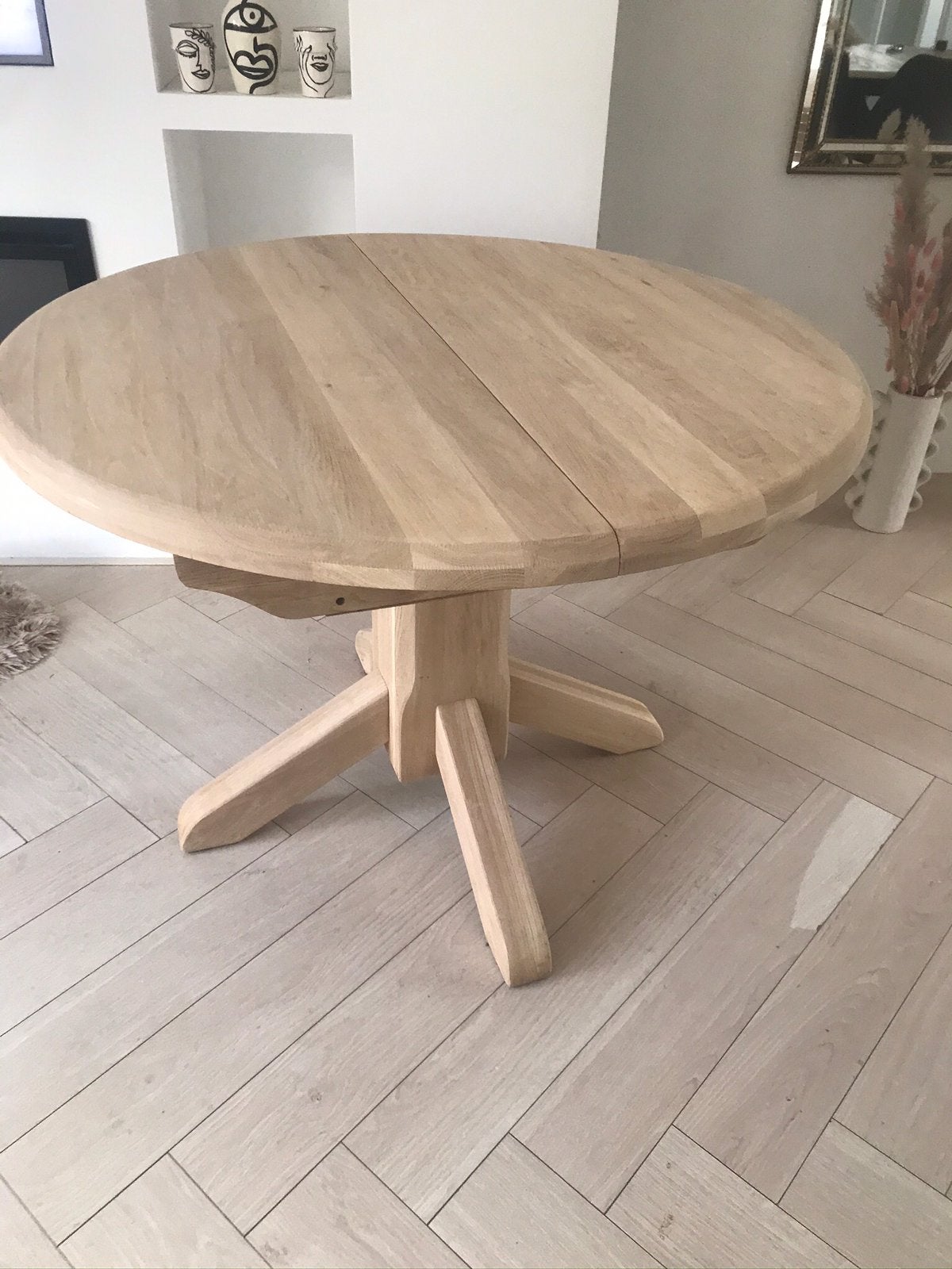 Ronde uitschuifbare kolompoot eettafel in landelijke styl, Ophalen, 100 tot 150 cm, Vijf personen of meer, 150 tot 200 cm