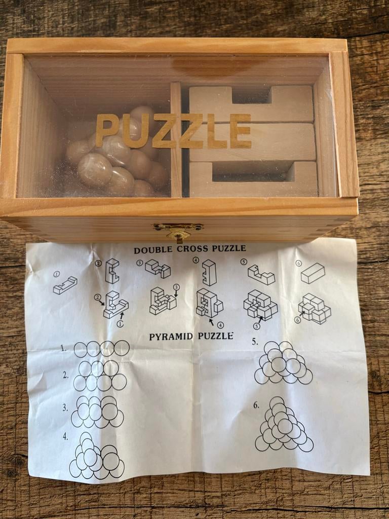 NIEUW. Houten 3D Puzzel Set: Double Cross & Piramide, Ophalen of Verzenden, Minder dan 500 stukjes, Zo goed als nieuw, Rubik's of 3D-puzzel