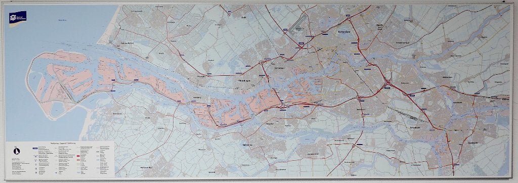 Havenkaart Rotterdam Nieuw Aluminiumlijst Form 243 x 85 Cms., Ophalen, 2000 tot heden, Nieuw, Landkaart