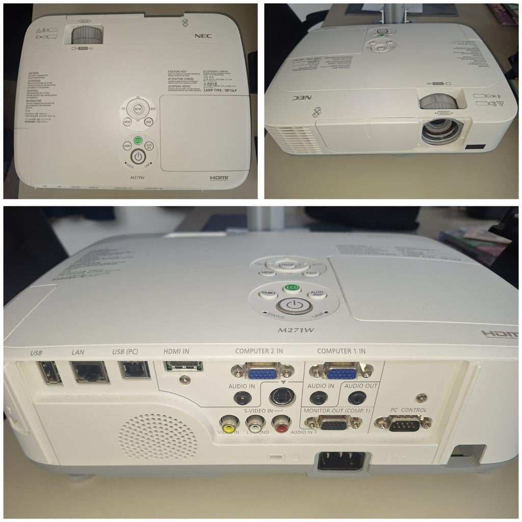 NEC Projector M271W met scherm en plafondbeugel, Audio, Tv en Foto, Beamers, Ophalen, HD (720), NEC, Zo goed als nieuw
