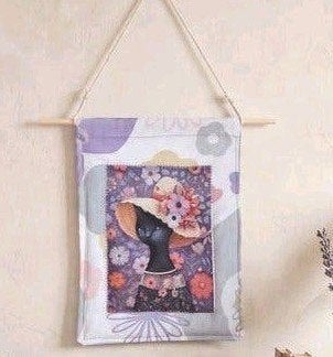 Mini wandkleed handgemaakt zwarte kat met hoed bloemen, Huis en Inrichting, -, 26 cm, Meerkleurig, Nieuw