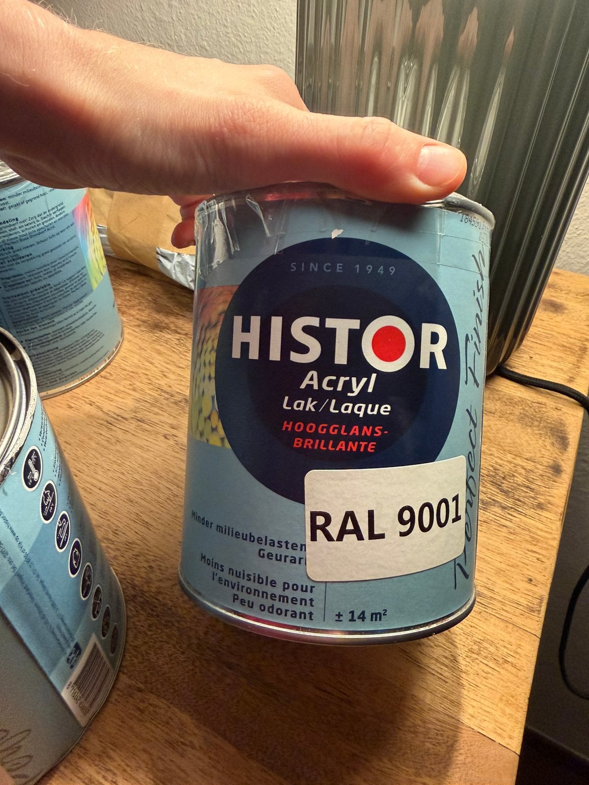 Histor lak hoogglans creme wit ral 9001, Ophalen of Verzenden, Zo goed als nieuw, Wit, Lak