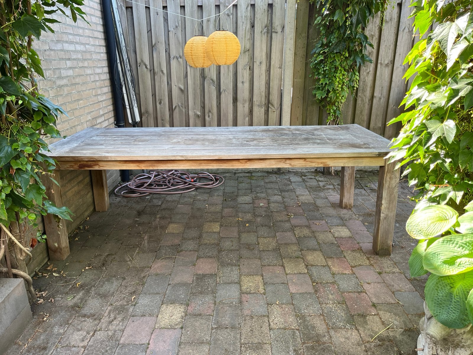 Te koop houten tuintafel, Ophalen, Gebruikt, Hout
