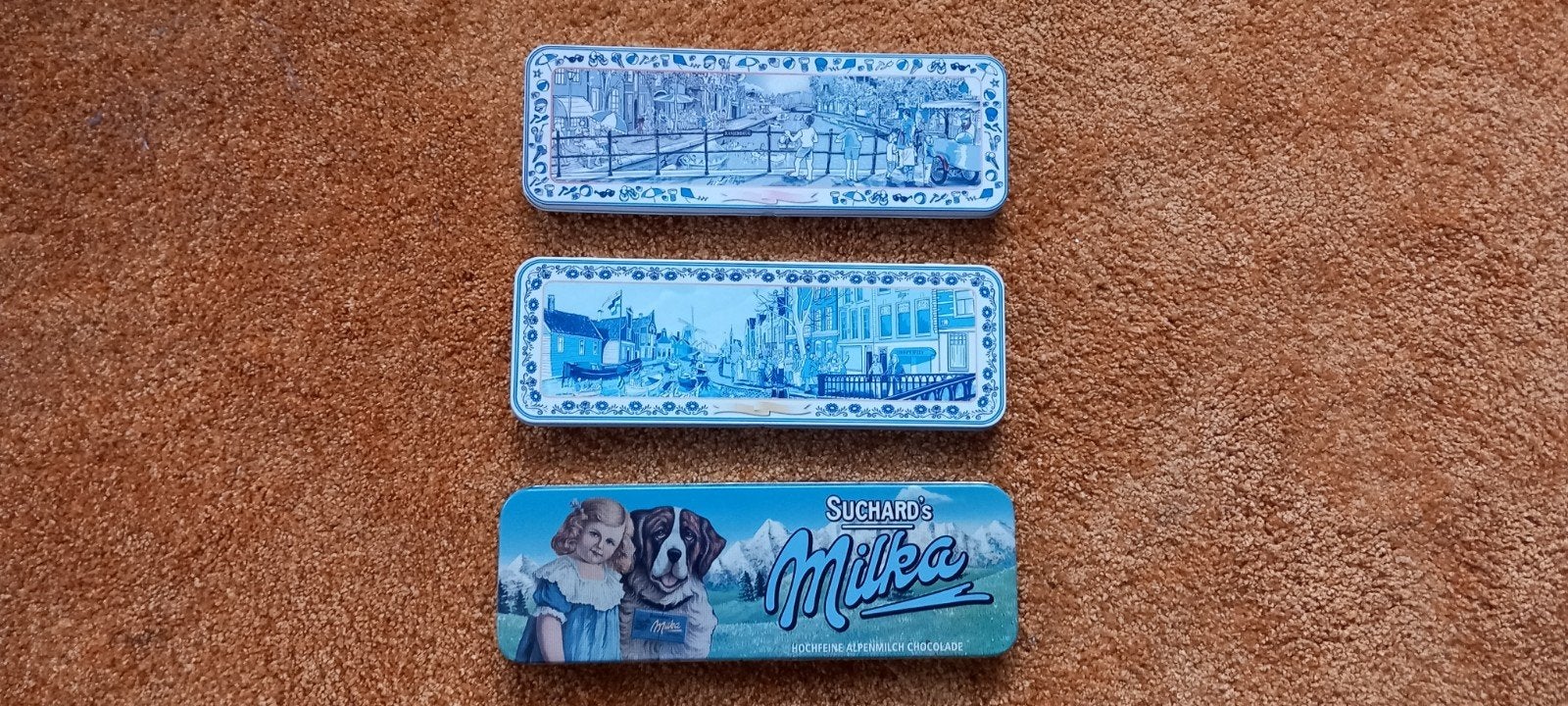 Vintage blikken: Milka en Delfts blauw (3 stuks), Verzamelen, Ophalen of Verzenden, Gebruikt, Overige, Overige merken