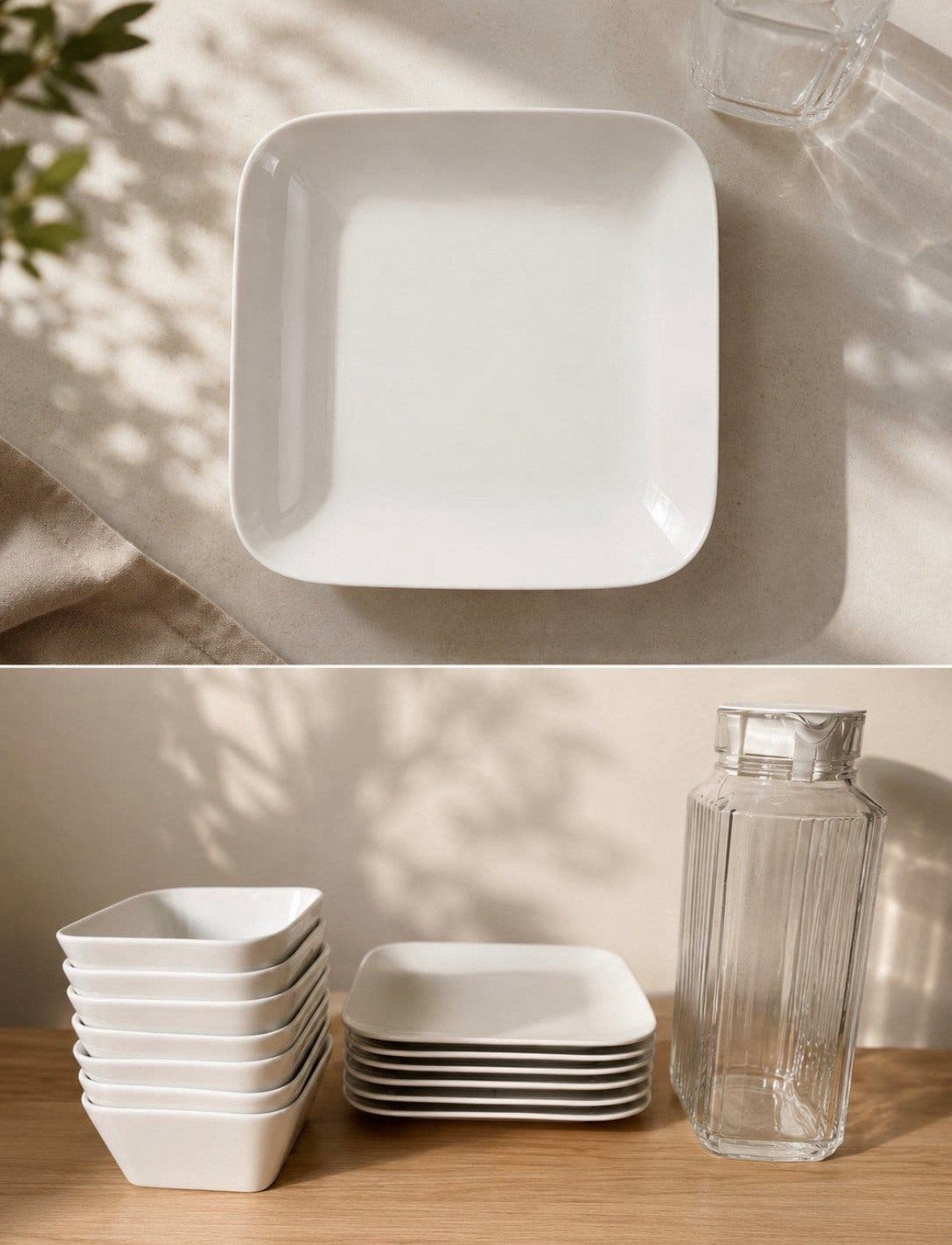 Wit servies + Luminarc waterkan –, Ophalen of Verzenden, Zo goed als nieuw, Bord(en), Overige stijlen