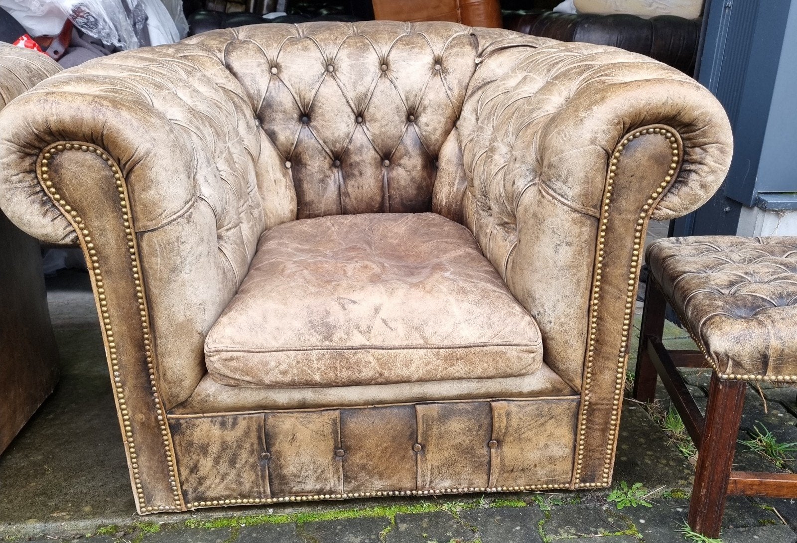Originele oude Chesterfield club fauteuil + BEZORGING GRATIS, Gebruikt, ., Chesterfield, Ophalen of Verzenden