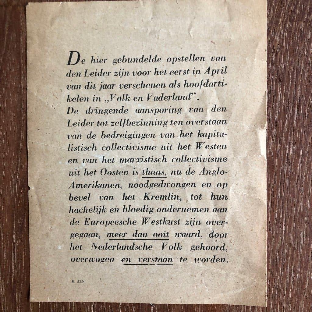 NSB Juni (?) 1944. Aanbeveling voor de brochure van Mussert, Verzenden, Overige soorten, Nederland, Boek of Tijdschrift
