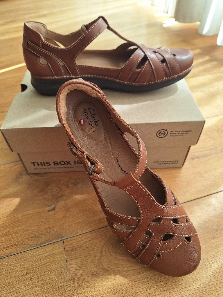 Sandalen, Clarks, cognac / bruin, maat 39, Bruin, Verzenden, Sandalen of Muiltjes, Zo goed als nieuw
