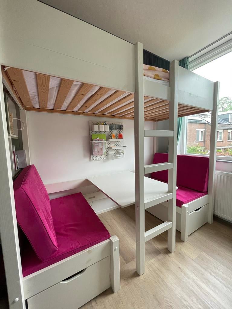 Hoogslaper met bureau en zitgedeelte (+ logeermogelijkheid), Ophalen, Gebruikt, Eenpersoons, 160 tot 180 cm