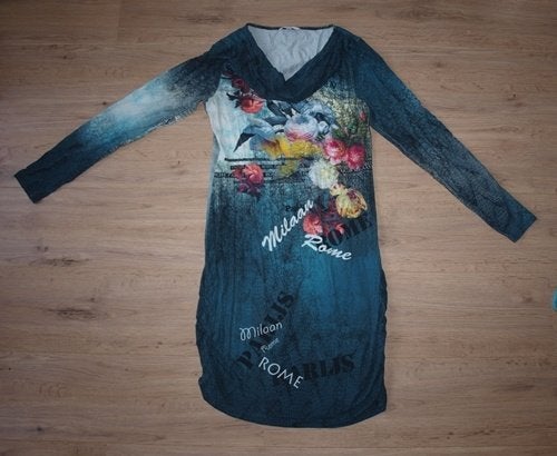 Blauwe Jurk Bloemprint Miss Etam (M), Maat 38/40 (M), Blauw, Ophalen of Verzenden, Knielengte