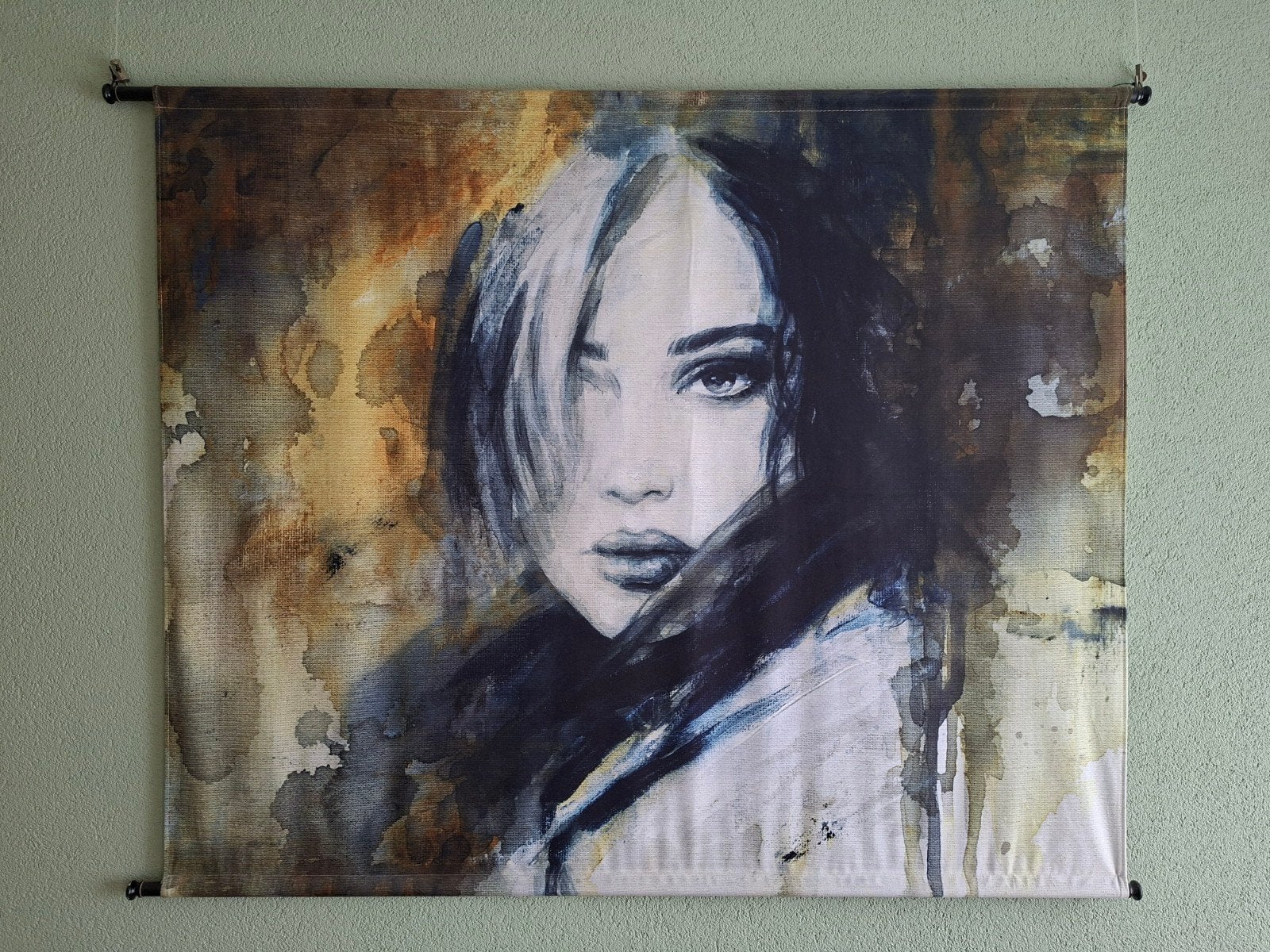 XL Wandkleed Vrouwenportret Grijs/Goud - Velvet 146x110cm, Antiek en Kunst, Ophalen