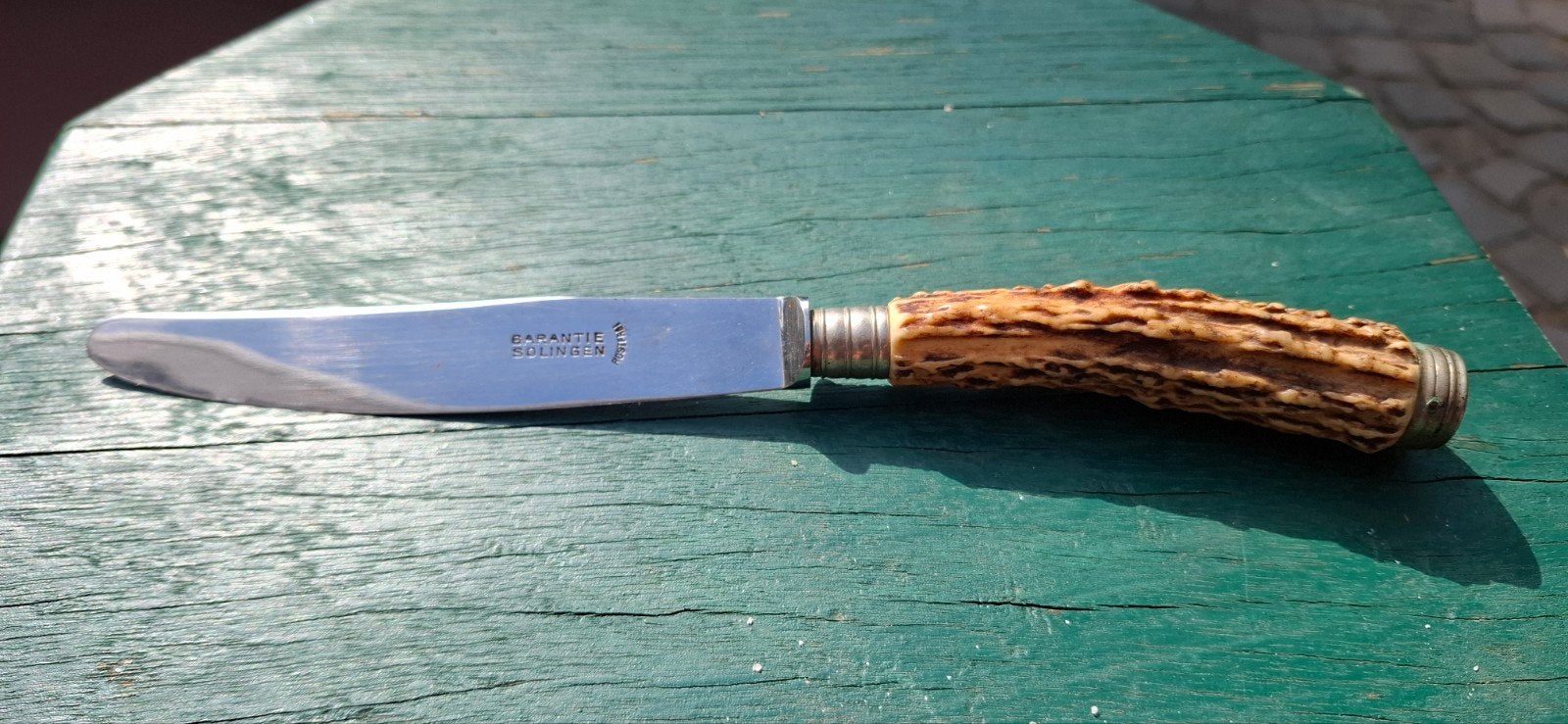vintage eetmes garante solingen handvat gewei, Ophalen of Verzenden, Rvs of Chroom
