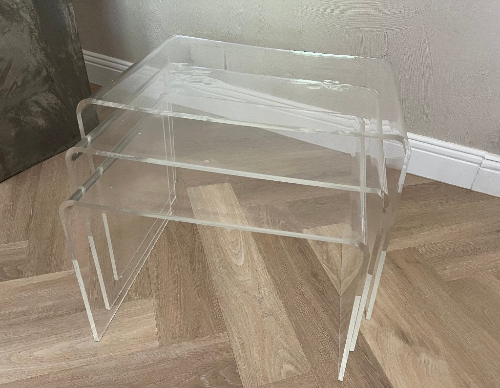 Set van 3 Plexiglas Bijzettafels - H37 B50 D37 cm, Huis en Inrichting, Tafels | Bijzettafels, Ophalen, Minder dan 45 cm, Gebruikt