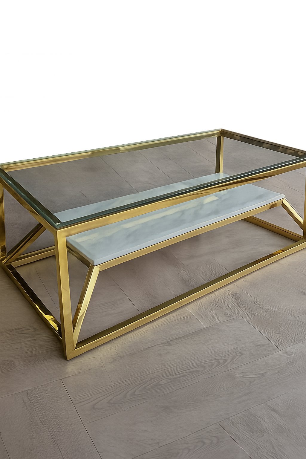 Nieuwe Great Home Kenzo Salontafel Goud Glas Marmer, 100 tot 150 cm, Nieuw, Glas, 50 tot 100 cm