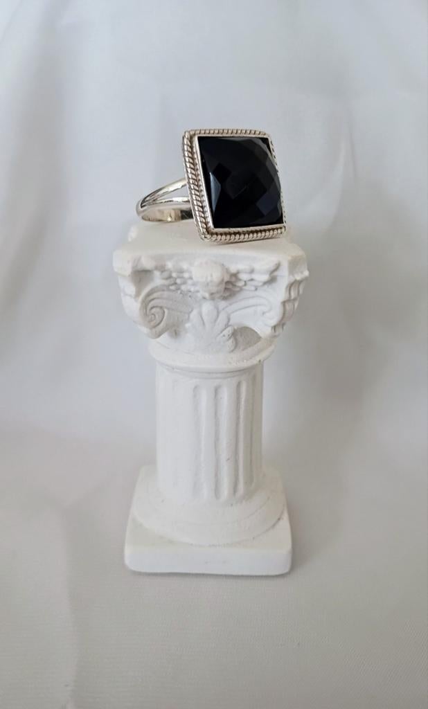 925 Zilveren Ring met Facet Geslepen Obsidiaan voor Heren, 20 of groter, Heer, Ophalen of Verzenden, Zo goed als nieuw