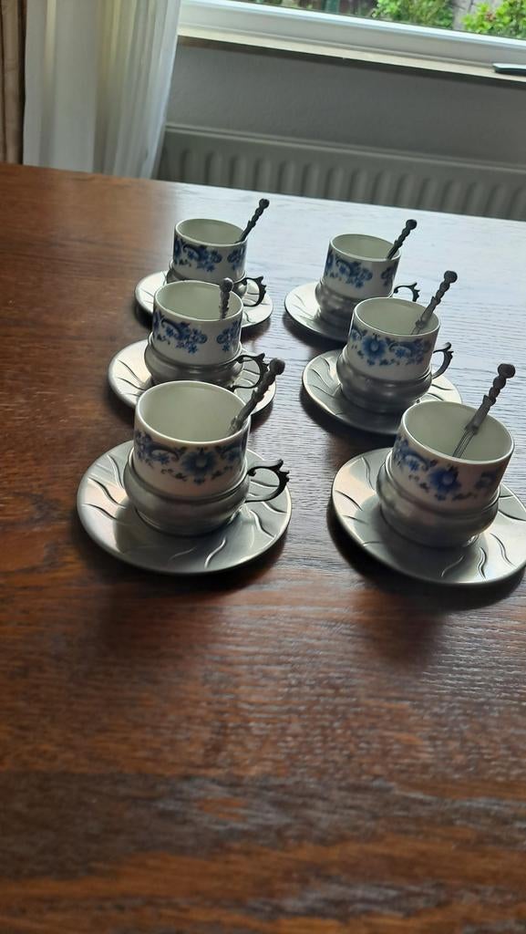 Set van 6 espresso kopjes met schotels en lepeltjes, Ophalen of Verzenden
