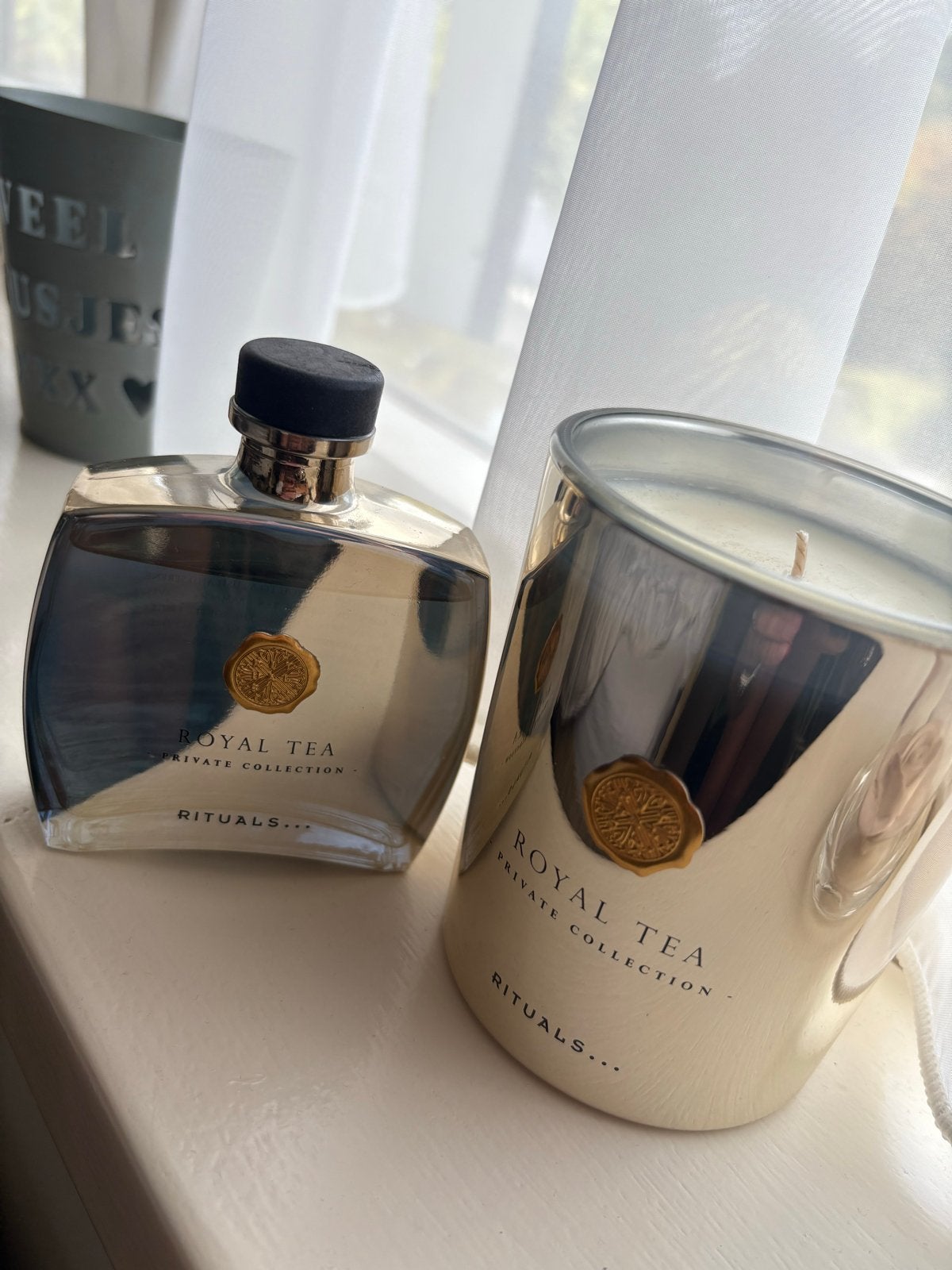 Rituals Royal Tea Geurkaars & Geurstokjes Set, Huis en Inrichting, Ophalen of Verzenden, Zo goed als nieuw, Goud, Glas