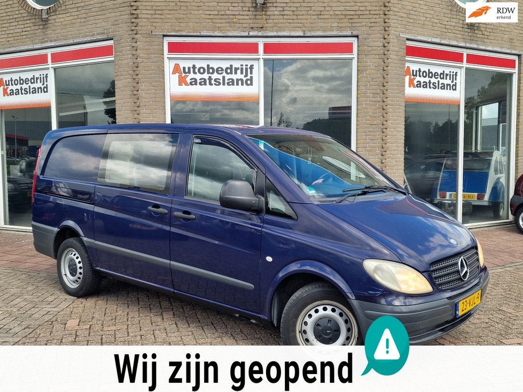 Mercedes-Benz Vito 115 CDI 320 Lang - Airco - Dubbele Cabine, Auto's, Gebruikt, Zwart, 4 cilinders, Blauw