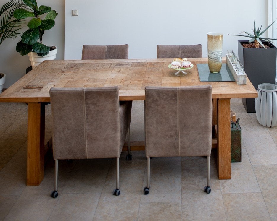 Hardhouten eettafel werktafel kasteelpoten 200x100x68,5 cm, Huis en Inrichting, Tafels | Eettafels, Ophalen, Gebruikt, 100 tot 150 cm