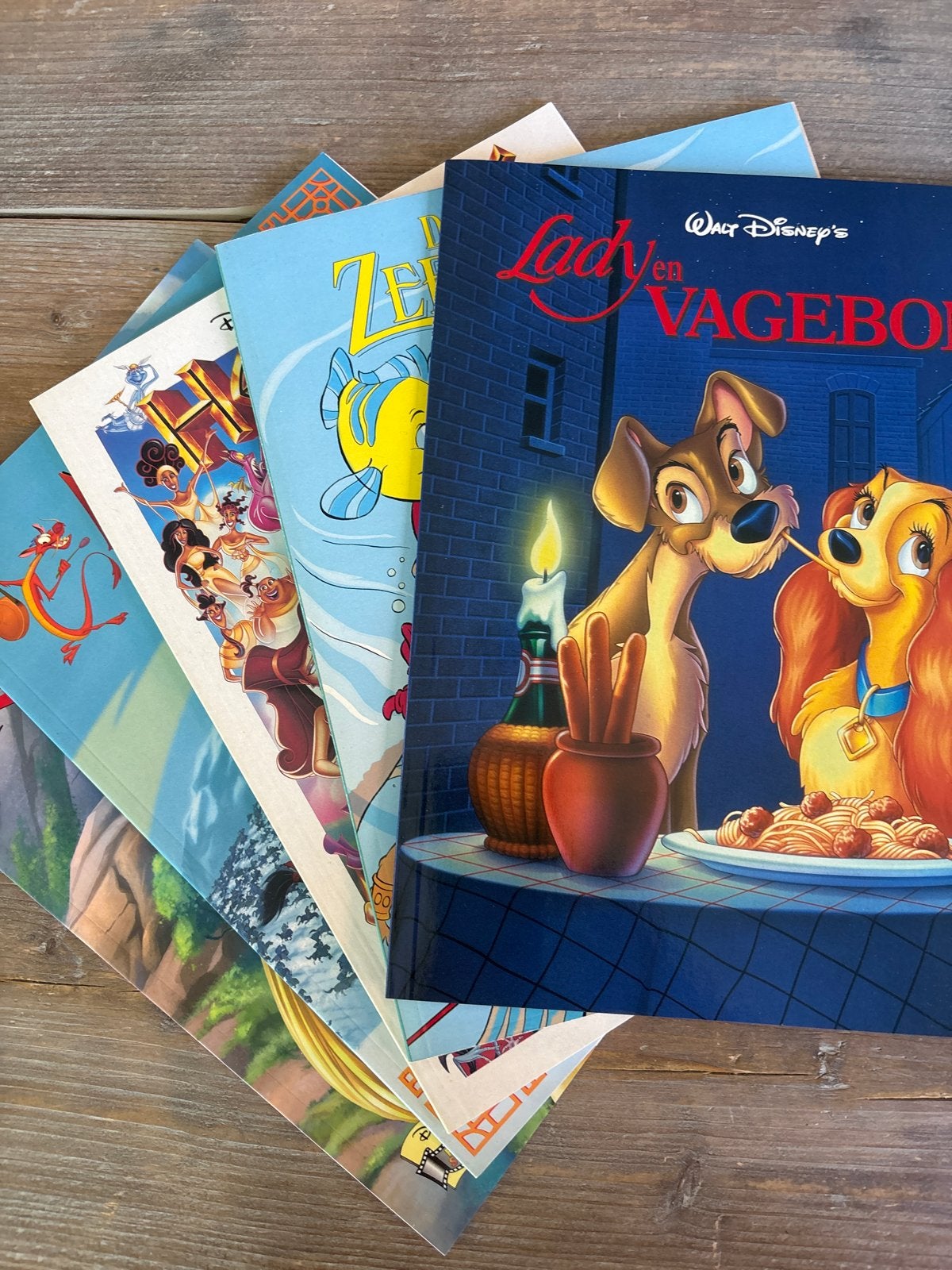 Set van 5 Disney boeken: Rapunzel, Mulan, Hercules, Zeemeerm, Meerdere stripboeken, Ophalen of Verzenden, Gelezen
