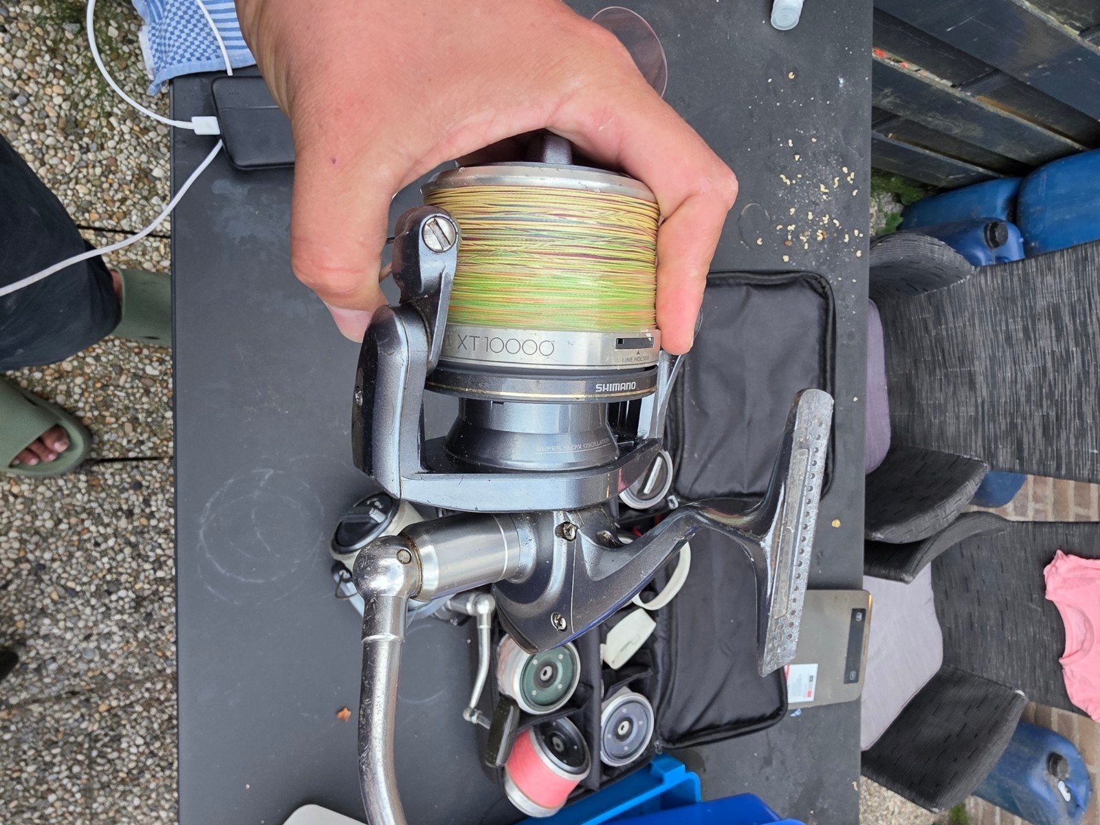 2x Shimano Aero Technium XT 10000 Molens met 11 Spoelen, Ophalen of Verzenden, Gebruikt, Molen