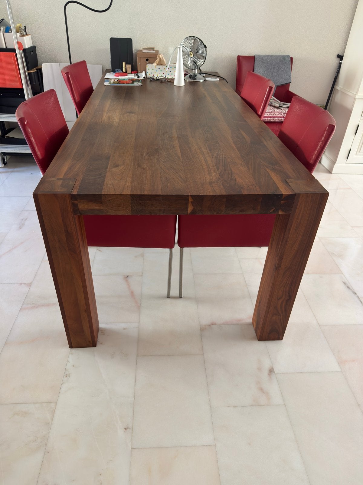 Robuuste massief houten eettafel 2.40 x 1m, Ophalen, Gebruikt, 100 tot 150 cm, 200 cm of meer