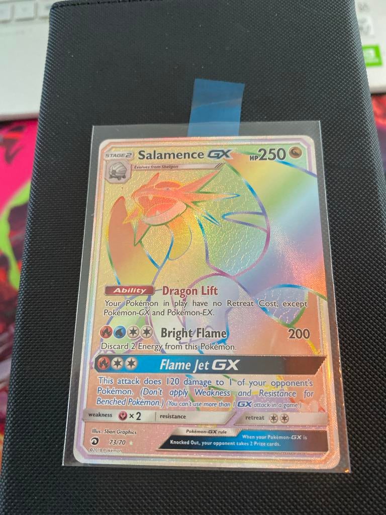 Salamence GX Rainbow Rare Pokémon Kaart 73/70, Ophalen of Verzenden, Zo goed als nieuw, Losse kaart, Foil