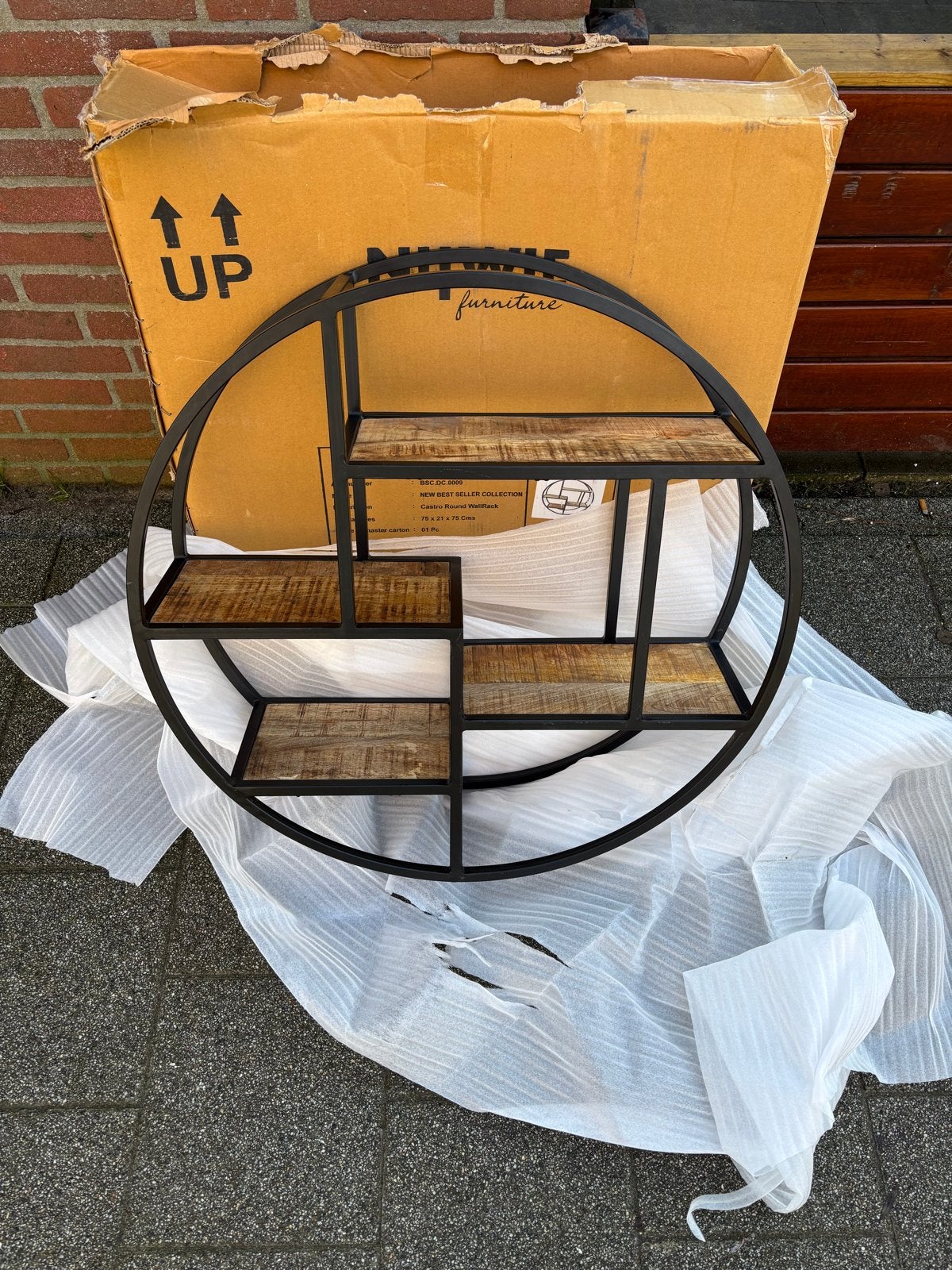 Nieuw rond wandrek van mangohout en metaal, Huis en Inrichting, Woonaccessoires | Wandplanken en Boekenplanken, Ophalen, Nieuw
