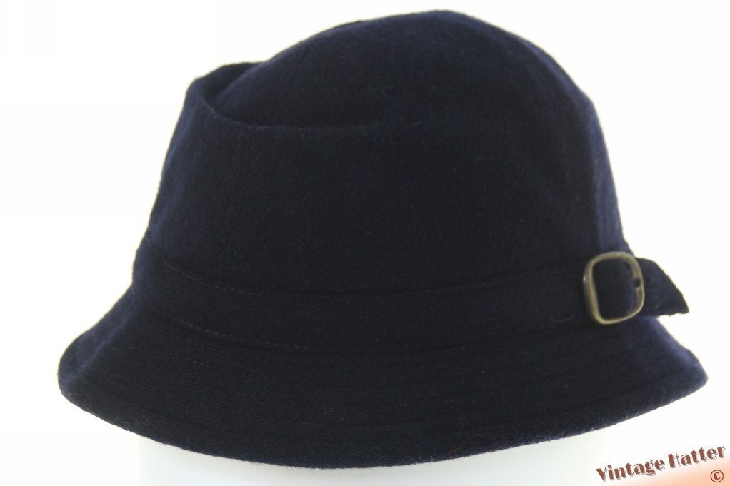 Vintage Vissershoed donker blauw wol en kashmir 55-56 = S, Ophalen of Verzenden, Zo goed als nieuw, 57 cm (M, 7⅛ inch) of minder