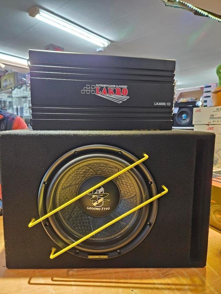 Zware subwooferset GROUNDZERO/ LAKROmet 4000watt versterker, Niet ingevuld, Niet ingevuld, Nieuw, Ophalen of Verzenden