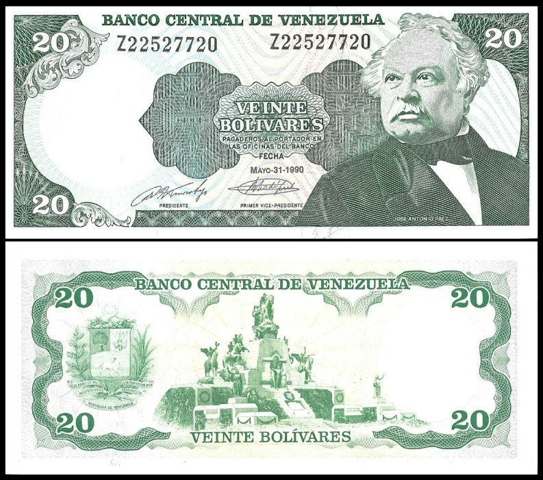 Venezuela 1990/1998, 4 bankbiljetten van 20 bolivares (UNC), Verzenden, Zuid-Amerika, Setje