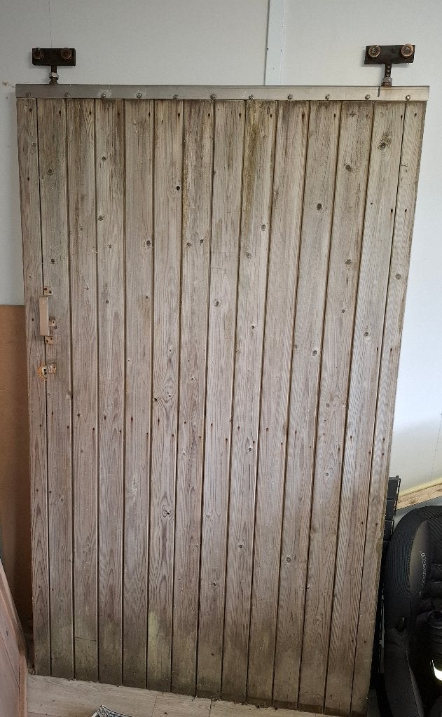 Staldeur, houten schuifdeur buiten., Doe-het-zelf en Verbouw, Gebruikt, Binnendeur, Minder dan 200 cm, Schuifdeur