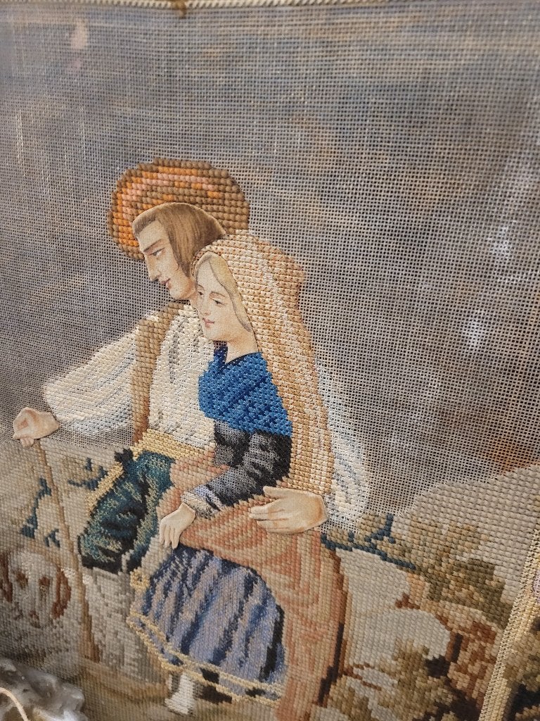 Zeer oud Frans wandtapijt hand geborduurd, Ophalen of Verzenden