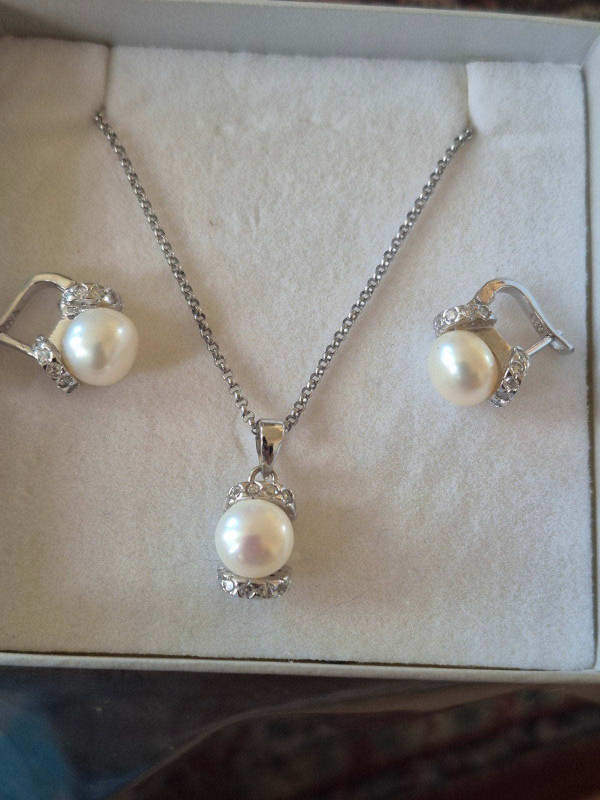 Zilver setje ketting en oorbellen nieuw parel, Verzenden, Nieuw, Zilver, Zilver