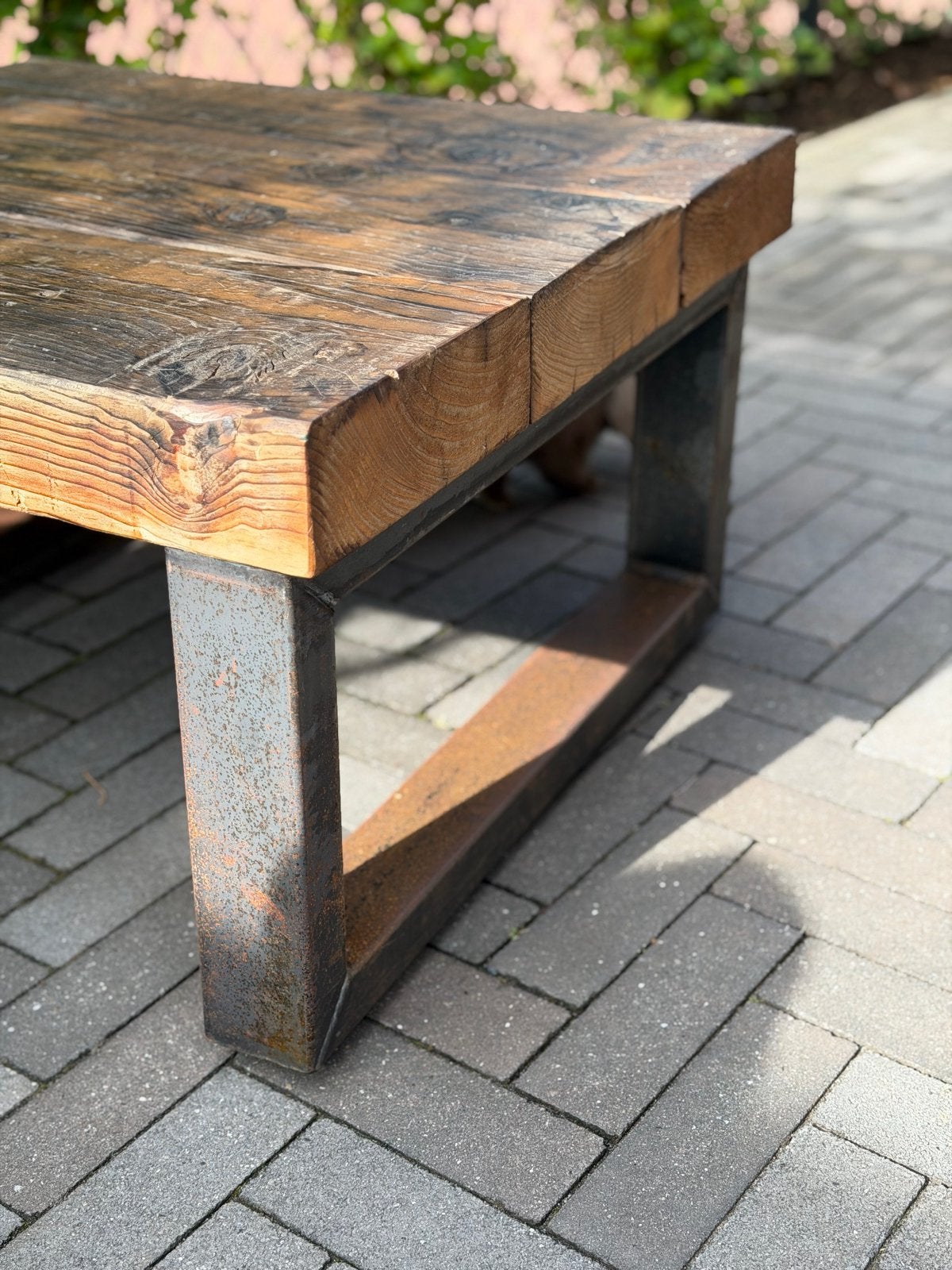 Industriële Salontafel Hout & Metaal - Premium Kwaliteit, Huis en Inrichting, Tafels | Salontafels, Ophalen, Gebruikt, Vierkant