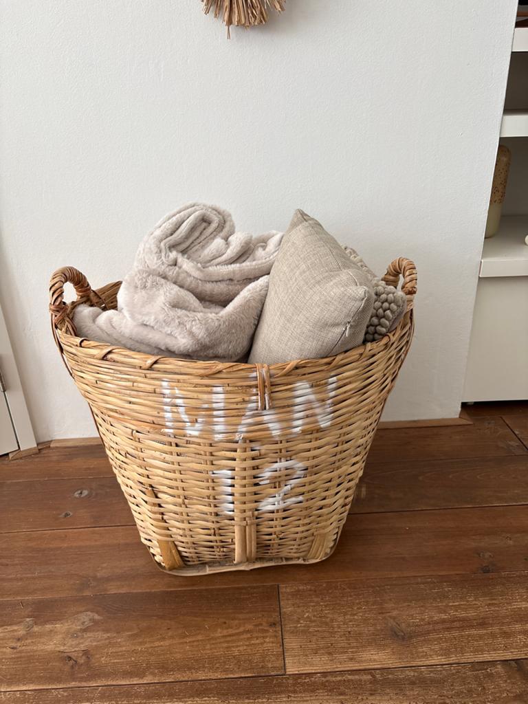 Grote rieten (bollen)mand met handvatten, Ophalen, Gebruikt, Mand, Riet