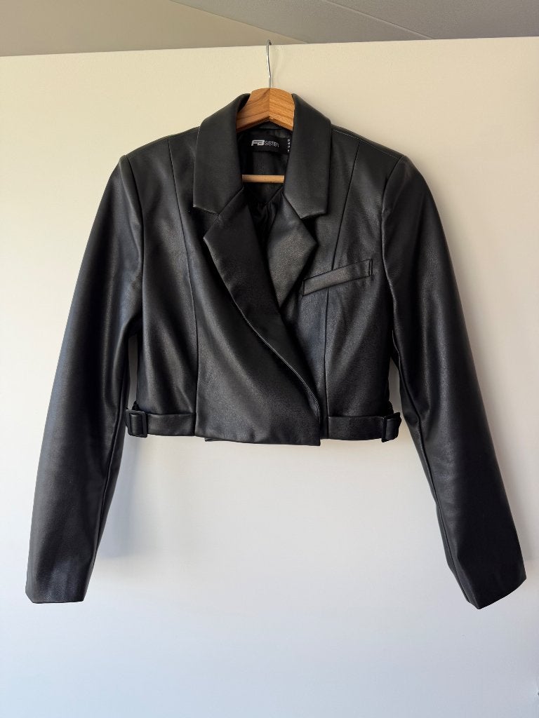 Cropped leren jasje, Kleding | Dames, Verzenden, Zwart, Zo goed als nieuw, Maat 36 (S)