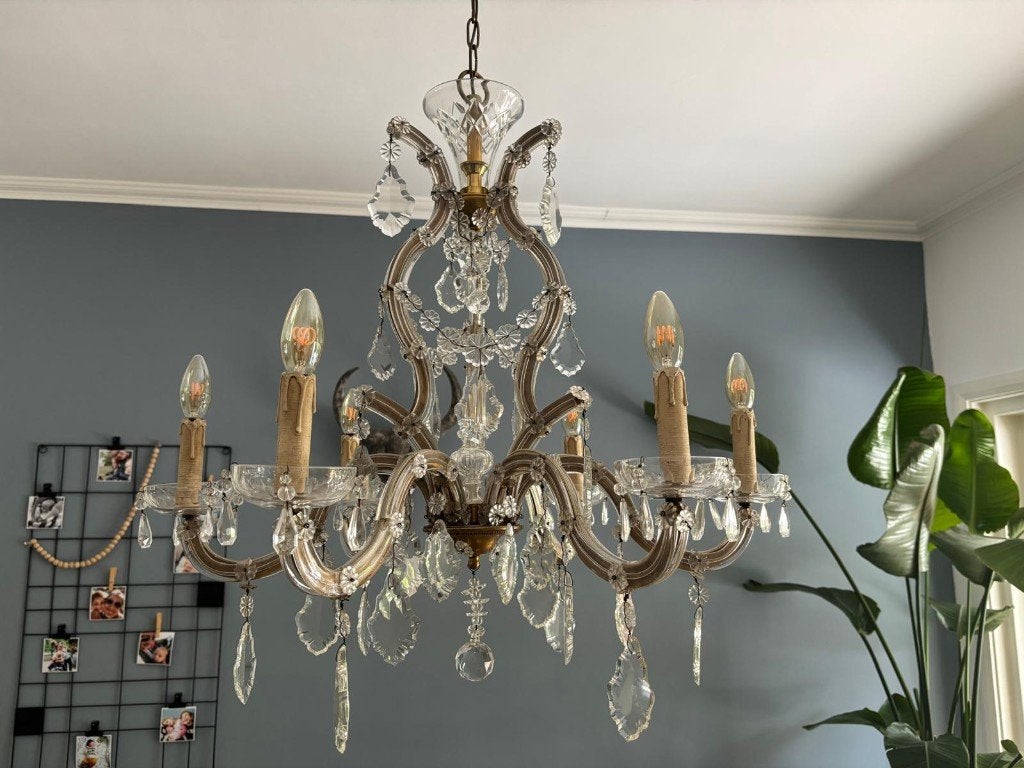 Prachtige antieke kroonluchter groot, Huis en Inrichting, Ophalen, Zo goed als nieuw, Glas, Antiek