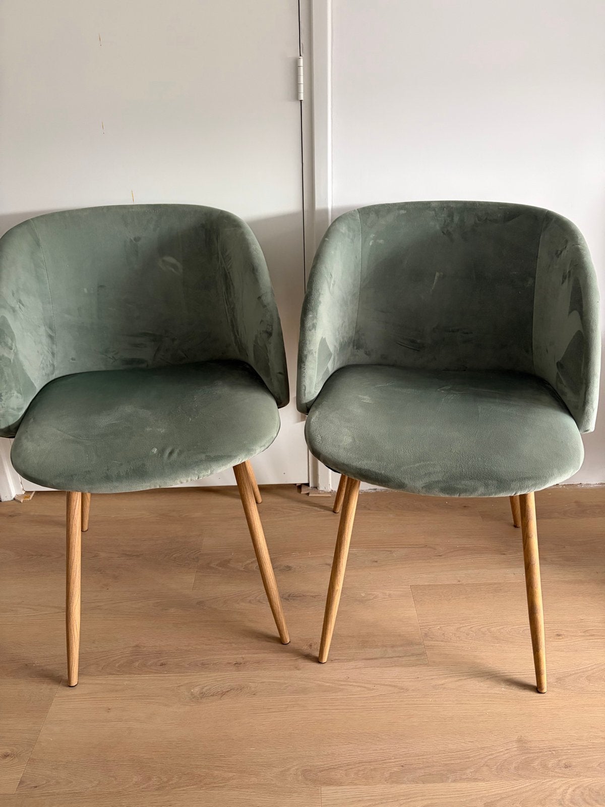 Set van 2 Sostrene Grene velours stoelen groen/grijs, Huis en Inrichting, Ophalen, Twee, Overige kleuren, Zo goed als nieuw
