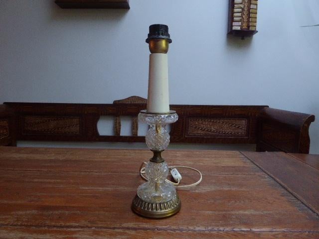 Vintage persglazen lamp met messing details, Ophalen of Verzenden