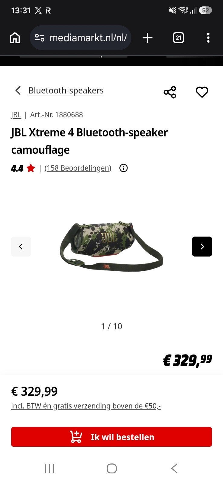 JBL Xtreme 4 Bluetooth-speaker - ZGAN met bon en garantie, Ophalen of Verzenden, Zo goed als nieuw