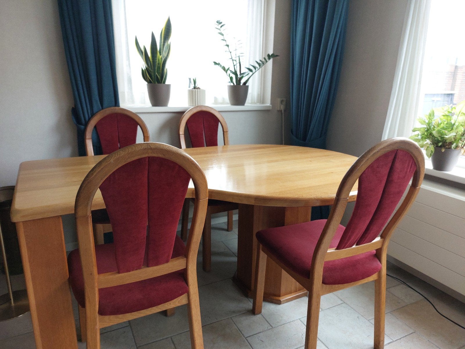 Prachtige blank eiken eethoek - Uniek - Vintage, Ophalen, Gebruikt, Jaren '80/'90, 4 tot 6 stoelen