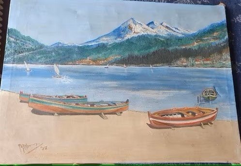 Schilderij Italië, Frankrijk of Zwitserland gesigneerd 1958, Antiek en Kunst, Kunst | Schilderijen | Klassiek, Ophalen