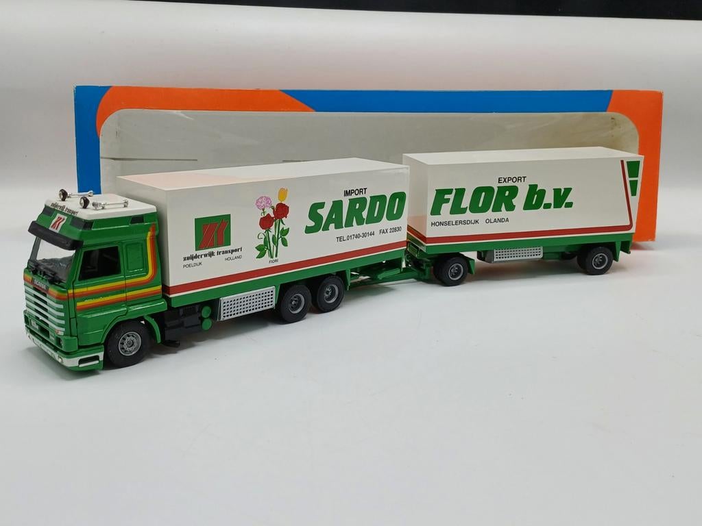 Tekno Scania 143 streamline combi Sardo Flor, Hobby en Vrije tijd, Modelauto's | 1:50, Ophalen of Verzenden, Zo goed als nieuw