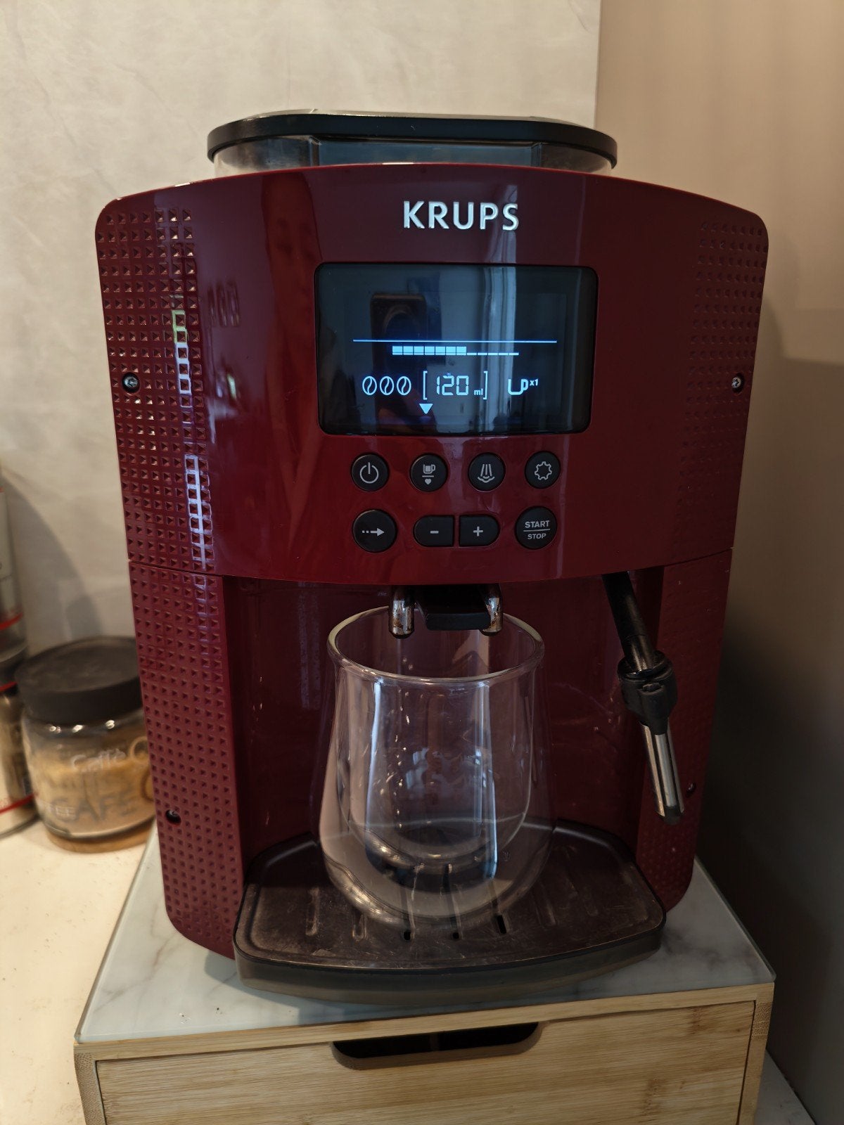 Krups volautomatische espressomachine - Rood, Witgoed en Apparatuur, Ophalen, Gebruikt, Espresso apparaat, Koffiebonen