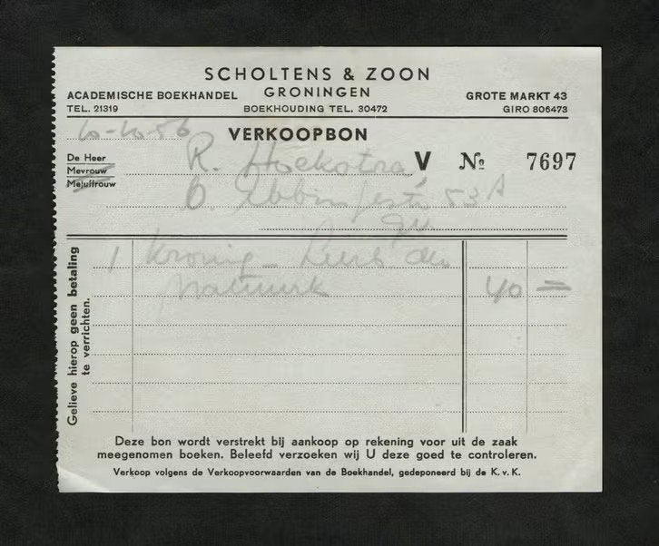 Nota Groningen Scholtens Boekhandel 1956., Verzamelen, Ophalen of Verzenden, Zo goed als nieuw